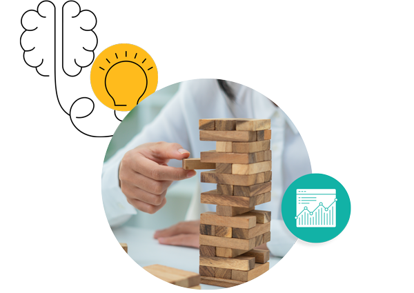 Man playing with a Jenga tower.