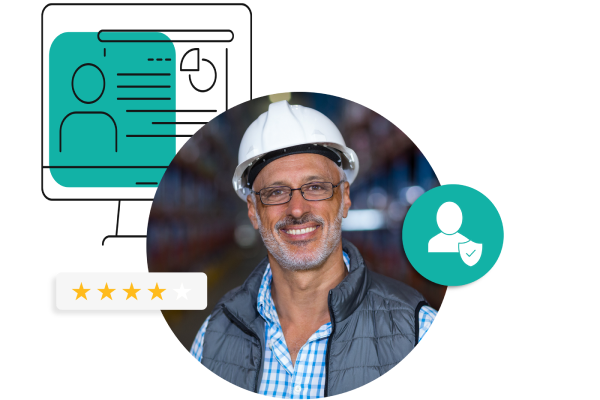 Worker with a white hard hat at a job site. Worker with a white hard hat at a job site.